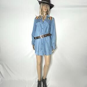 NWT Fashion Express USA Western Shirt Dress Tunic Cowgirl Print Serape Small